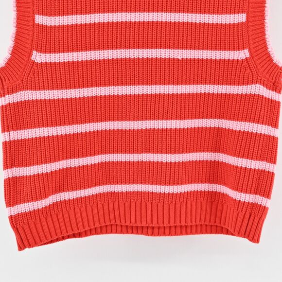 KERRI ROSENTHAL Sweater Vest Womens Siz M Red Pink Striped Heart Smiley Face NEW - Picture 9 of 11
